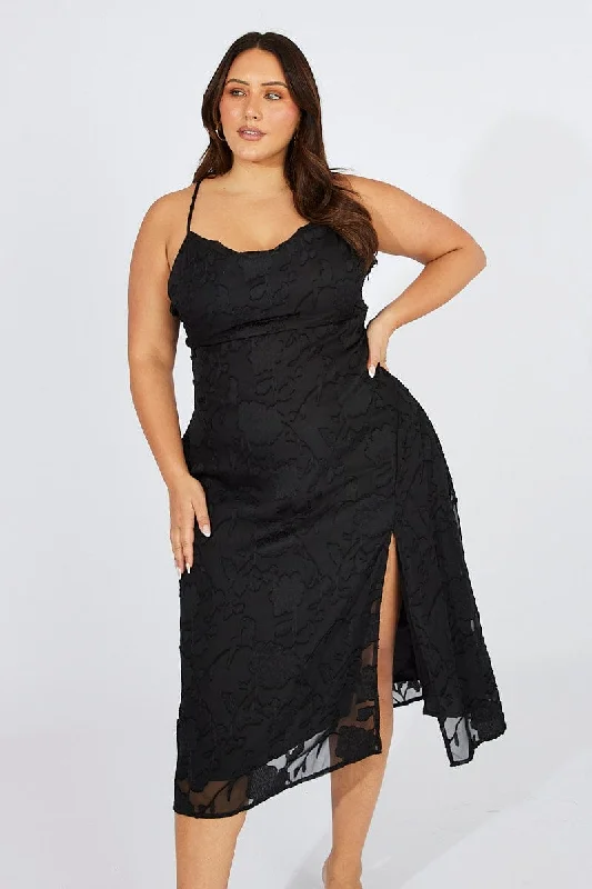 Black Cowl Burnout Midi Dress