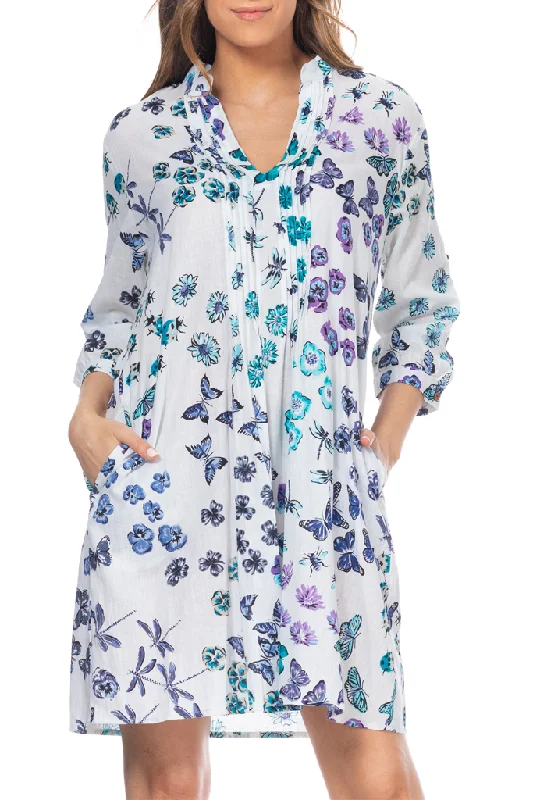 Papillon Blue Purple Printed Dress with Butterflies