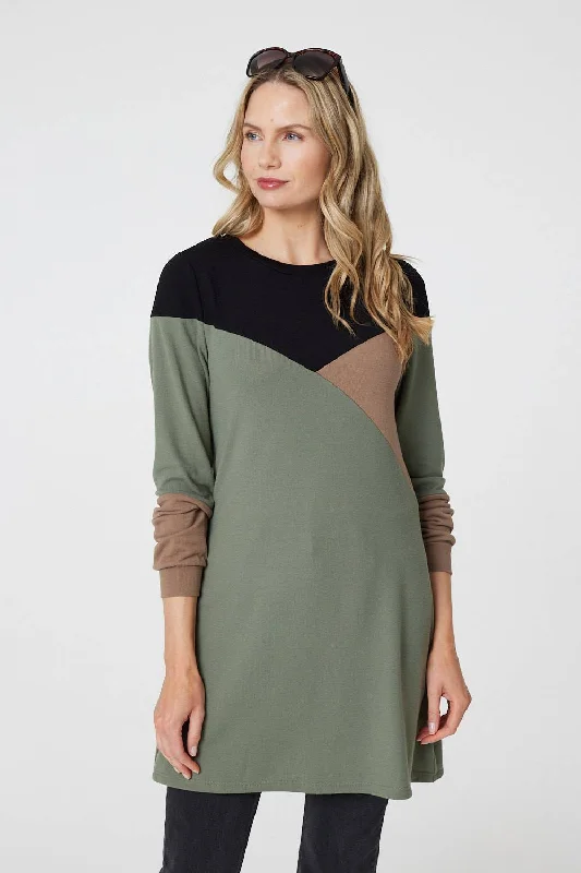 Colour Block Long Sleeve Short Dress