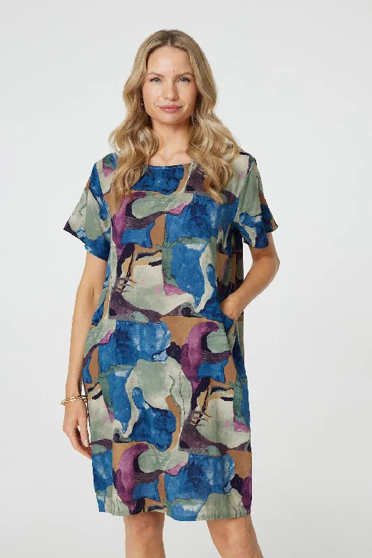 Abstract Print Knee Length Shift Dress