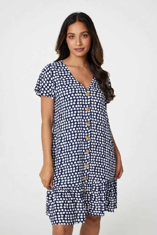 Spotty V-Neck Button Front Dress