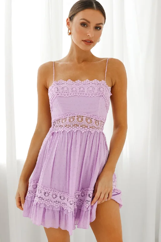 Desert Nights Crochet Lace Trim Tied Back Sun Dress Lilac