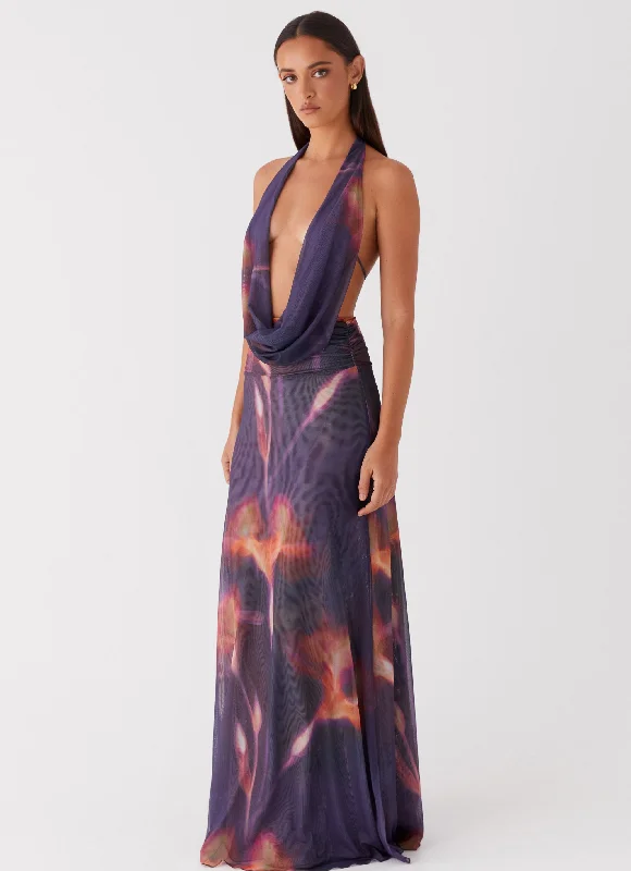 Elysia Mesh Maxi Dress - Midnight Bloom