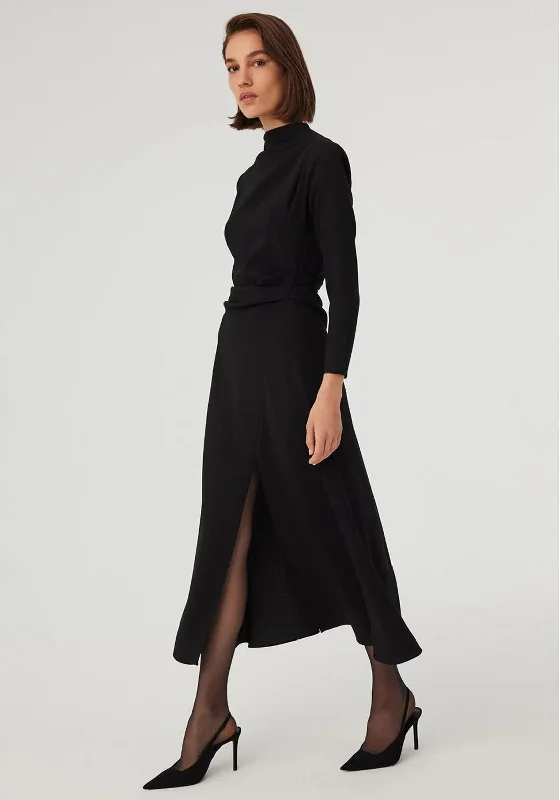 Exquise Funnel Neck Ruched Maxi Dress, Black
