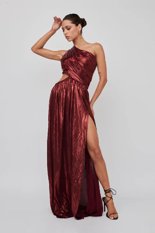 Fortuna One Shoulder Split Maxi Dress Wine