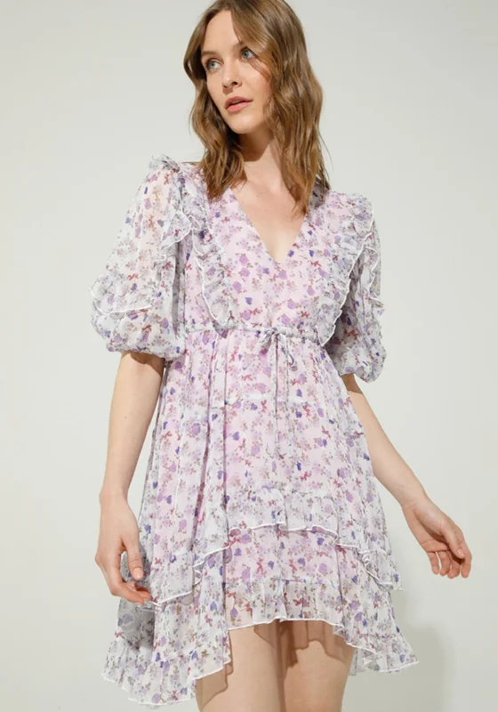 Goa Goa Floral Print Chiffon Mini Dress, Lilac