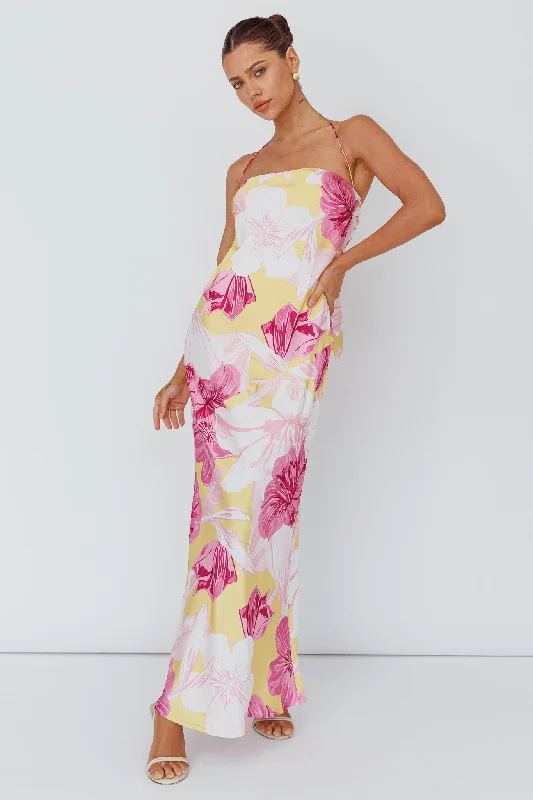 Jacquelynne Halter Cowl Back Maxi Dress Pink