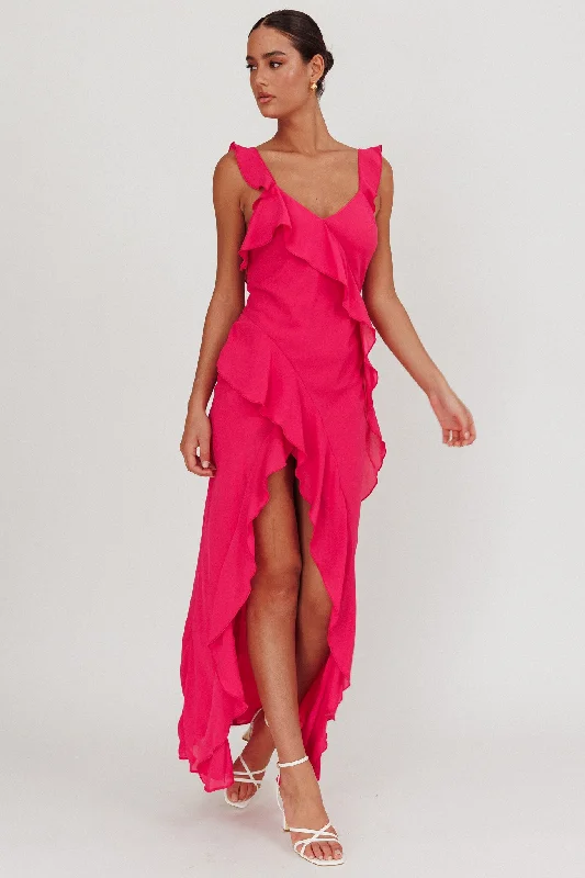 Joyride Ruffle Maxi Dress Magenta