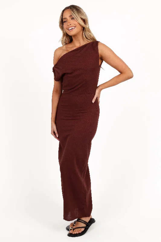 Kassie Off Shoulder Dress - Chocolate Brown