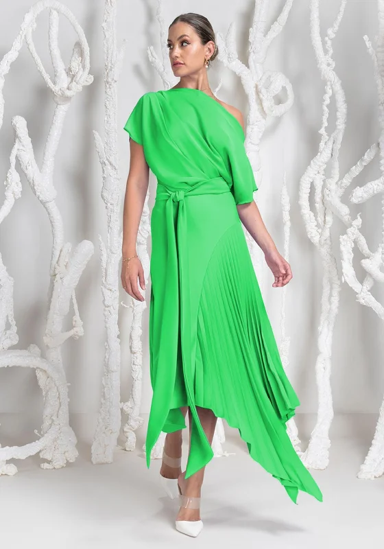 Kevan Jon Mila Pleat Drape Maxi Dress, Flo Green