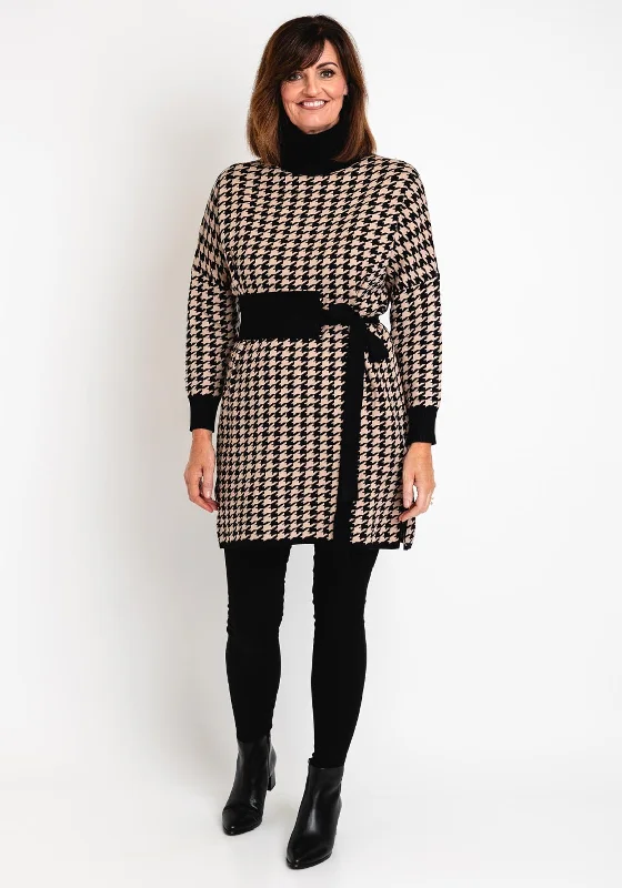 Serafina Collection Houndstooth Mini Jumper Dress, Black & Beige