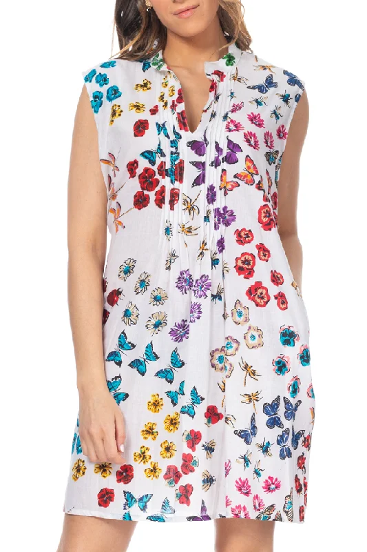 Painted Lady Sleeveless Printed Dress with Butterflies