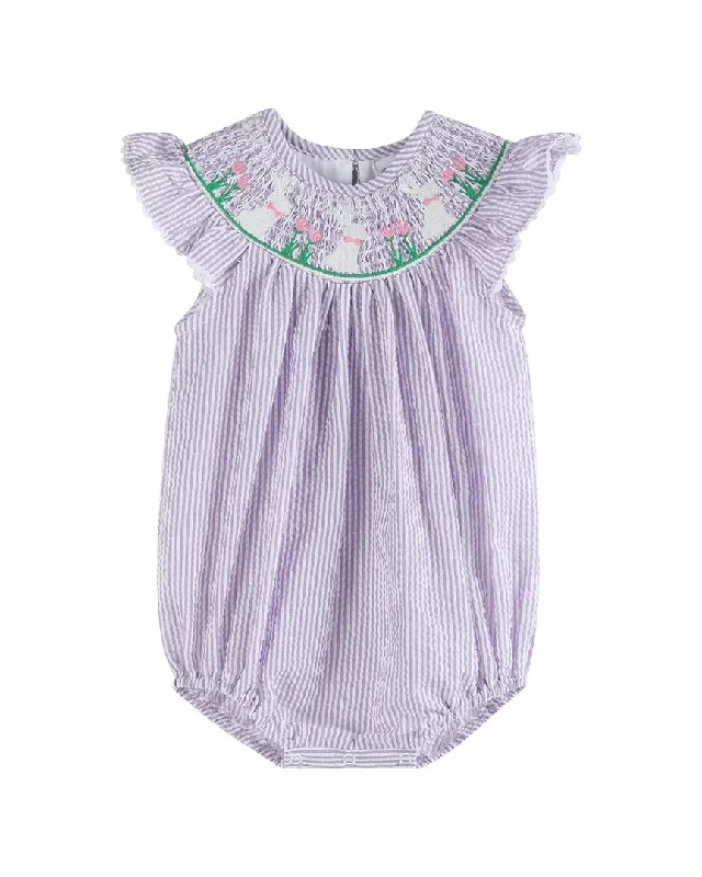 Lil Cactus Seersucker Bunny Smocked Romper