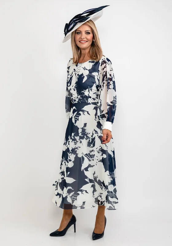 Lizabella Floral Chiffon Maxi Dress, Navy & White