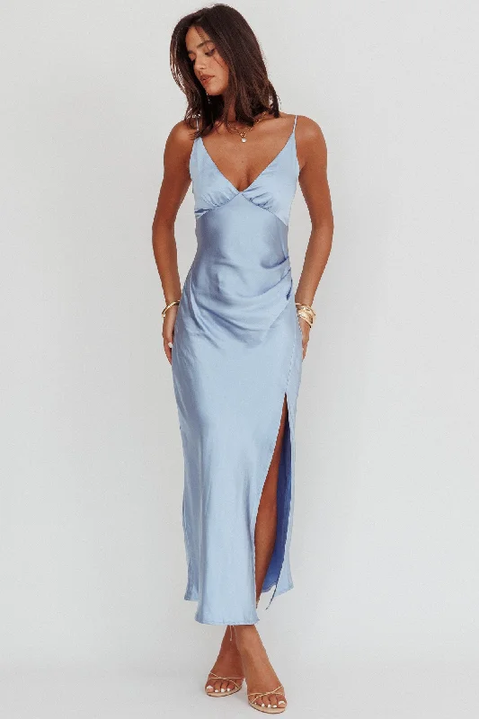 Marlie Side Pleat Maxi Dress Blue