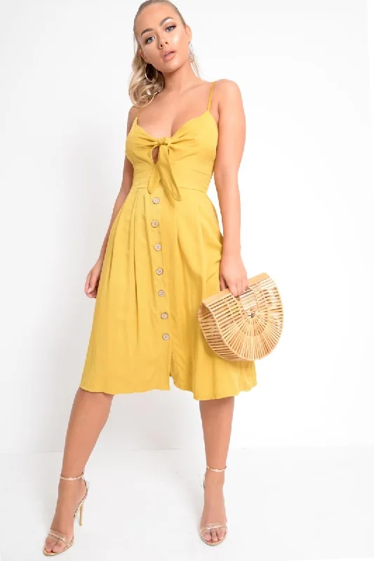 Mustard Tie Front Midi Dress - Onida