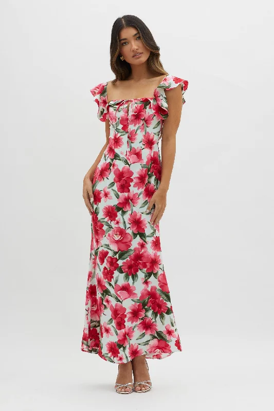 New Era Off Shoulder Maxi Dress Floral Red