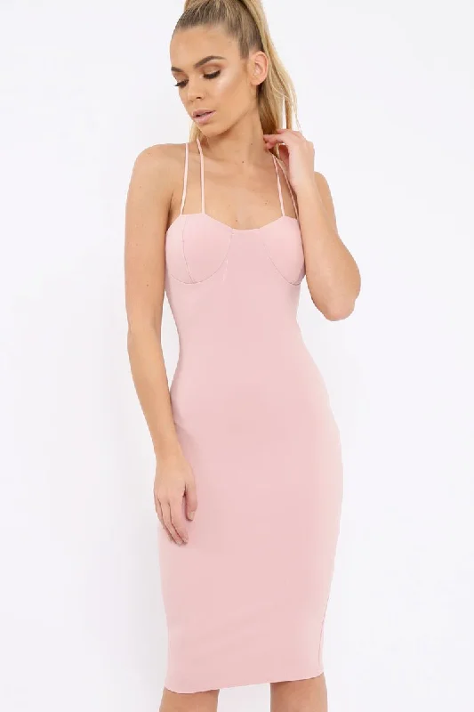 Nude Strap Bra Cup Detail Midi Dress - Helsa