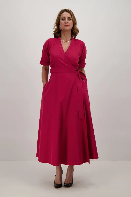 Organic Cotton Sateen Wrap Maxi Dress in Cherry