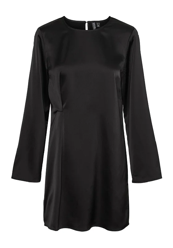 Pieces Norella Ruched Side Mini Satin Dress, Black