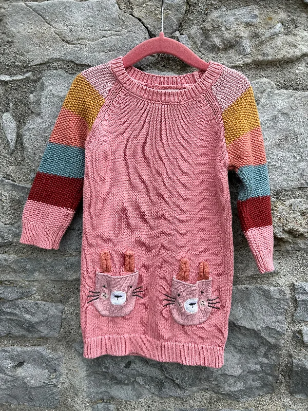 Pink knitted bunny pockets dress  12-18m (80-86cm)