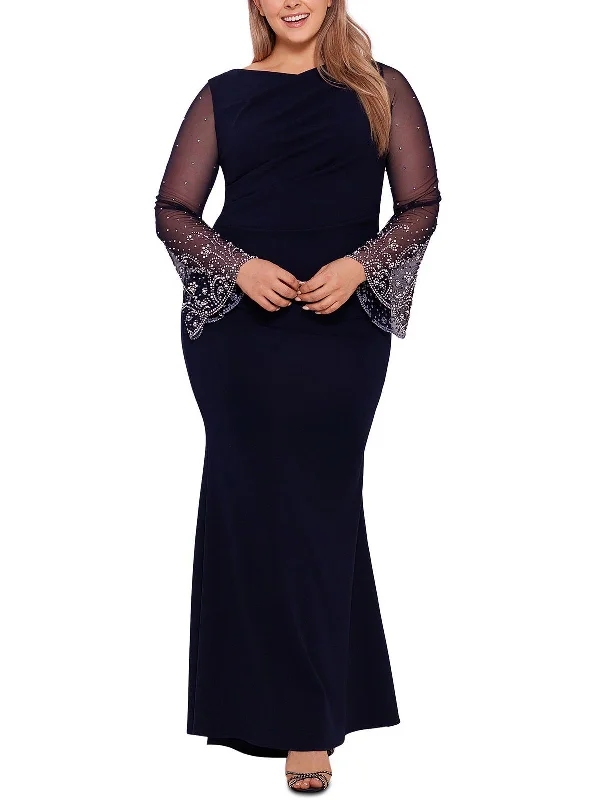 Plus Womens Beaded Long Evening Dress