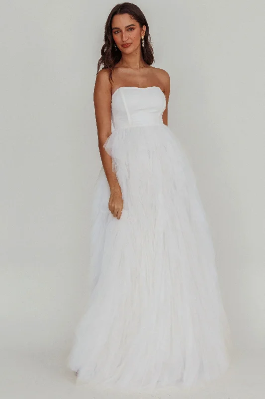 Rori Tulle Cascade Maxi Dress White