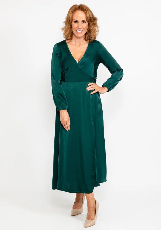 Seventy1 Satin Wrap Maxi Dress, Forest Green