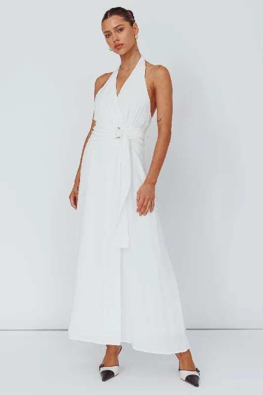 Spring Feels Halterneck Belt Maxi Dress White