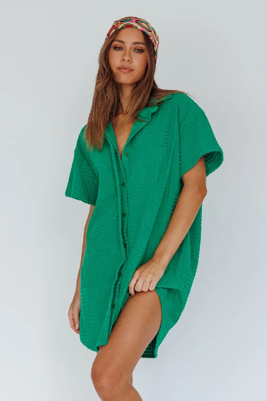 Sun Time Textured Shirt Dress Green