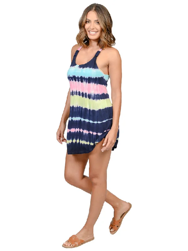 Tie-dyed bungee short dress