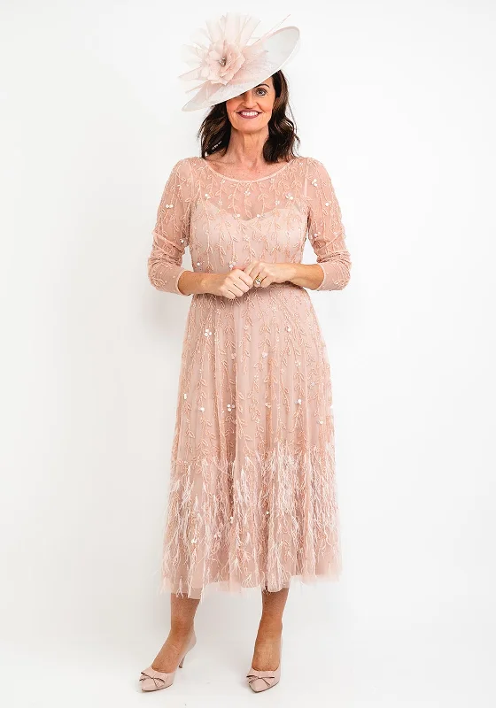 Veni Infantino Embellishment & Feather Maxi Dress, Blush