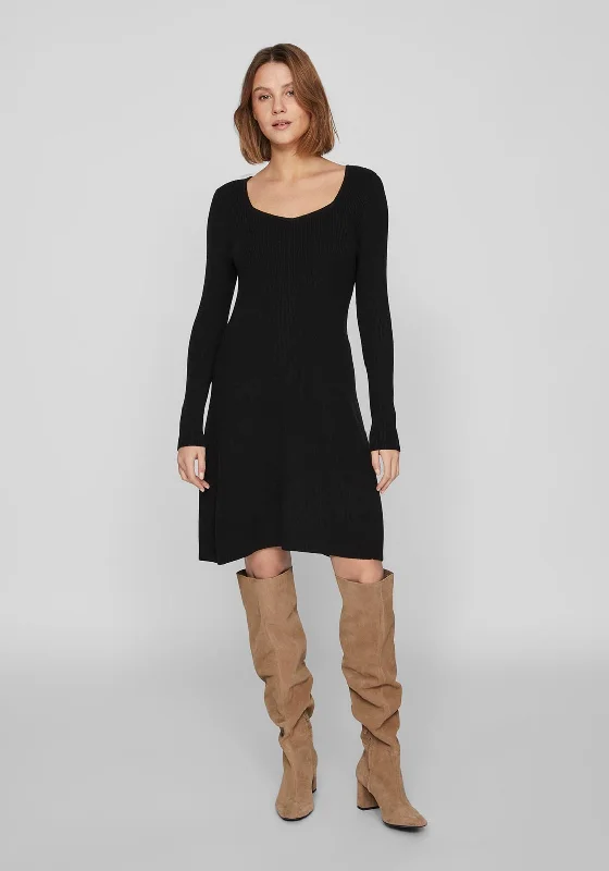 Vila Maxinia Square Neck Rib Knit Mini Dress, Black