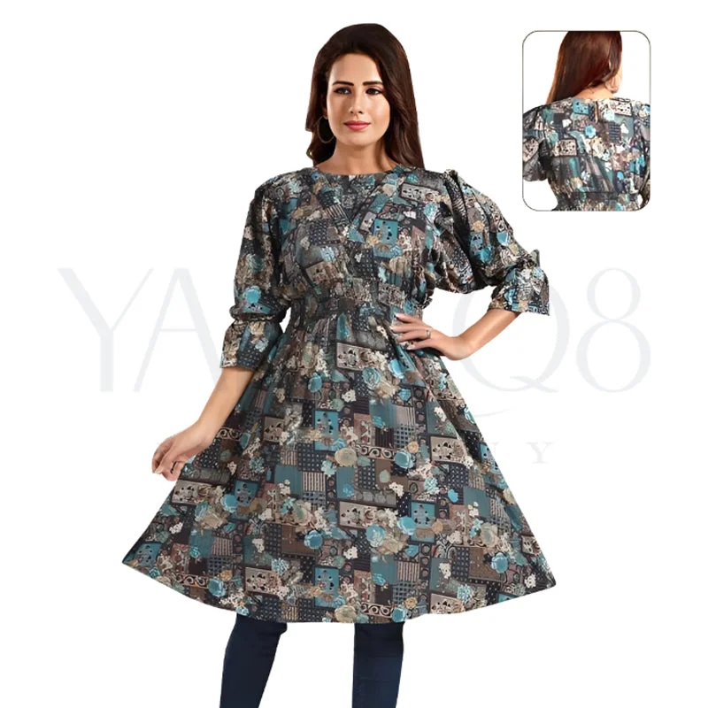 Women's All Over Printed Round-Neck Floral Dress - FKFDRS9136