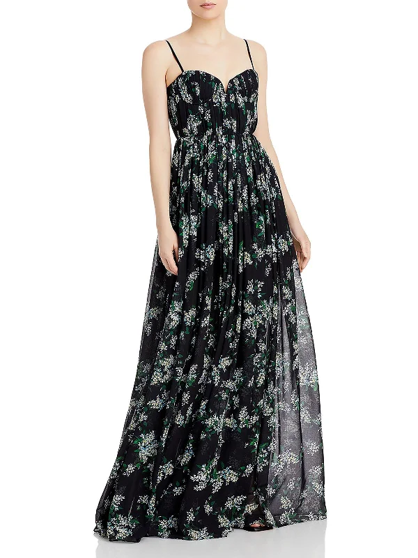 Womens Floral Print Maxi Evening Dress