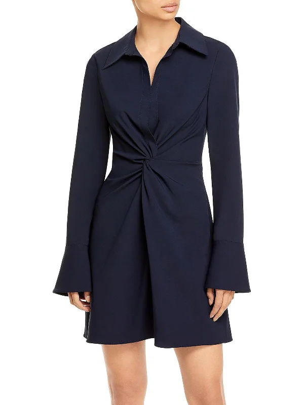 Womens Knot-Front Mini Shirtdress