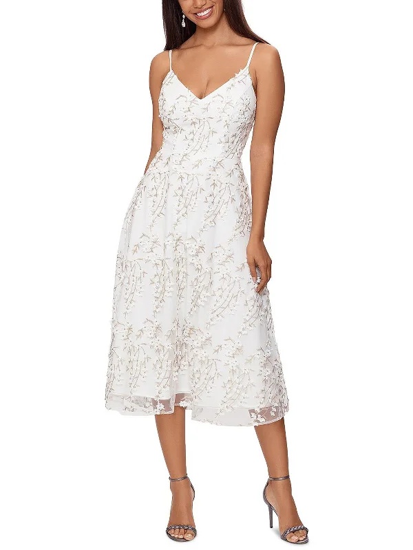 Womens Mesh Embroidered Midi Dress