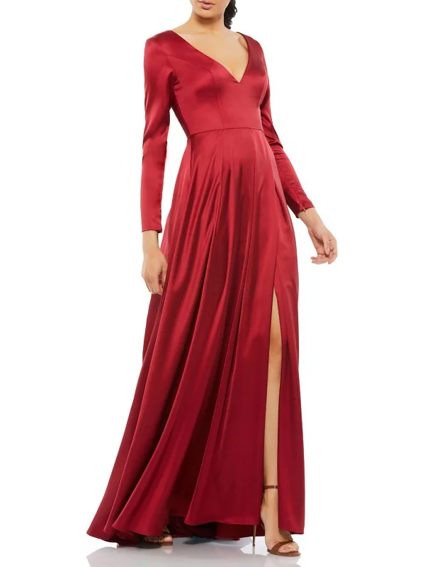 Womens Satin Pleated Evening Dress