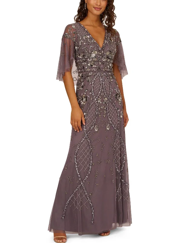 Womens Sequin Beaded Evening Dress