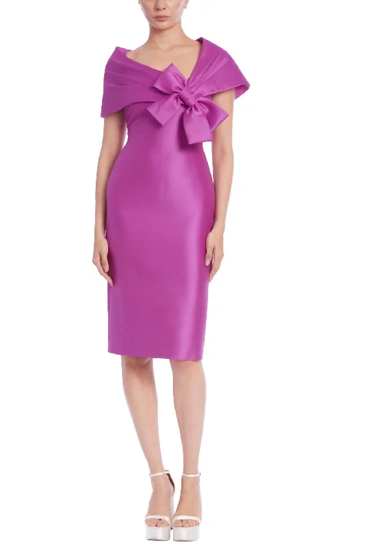 Bow Portrait Collar Sheath Dress In Orchid