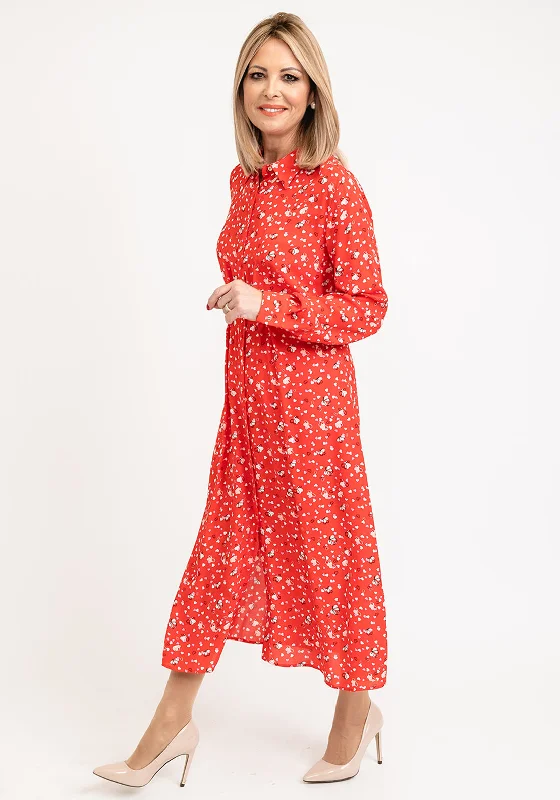 iBlues Giralda Heart Print Midi Shirt Dress, Red