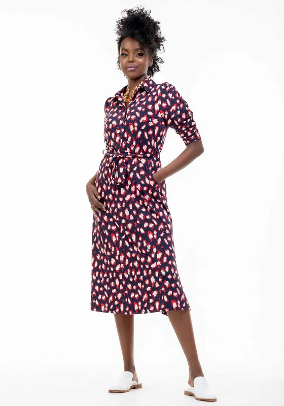 Jolie Moi Calla Printed Midi Shirt Dress, Navy Multi