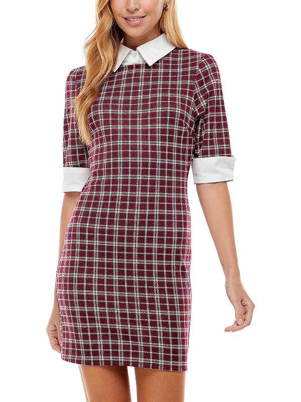 Juniors Womens Plaid Mini Bodycon Dress