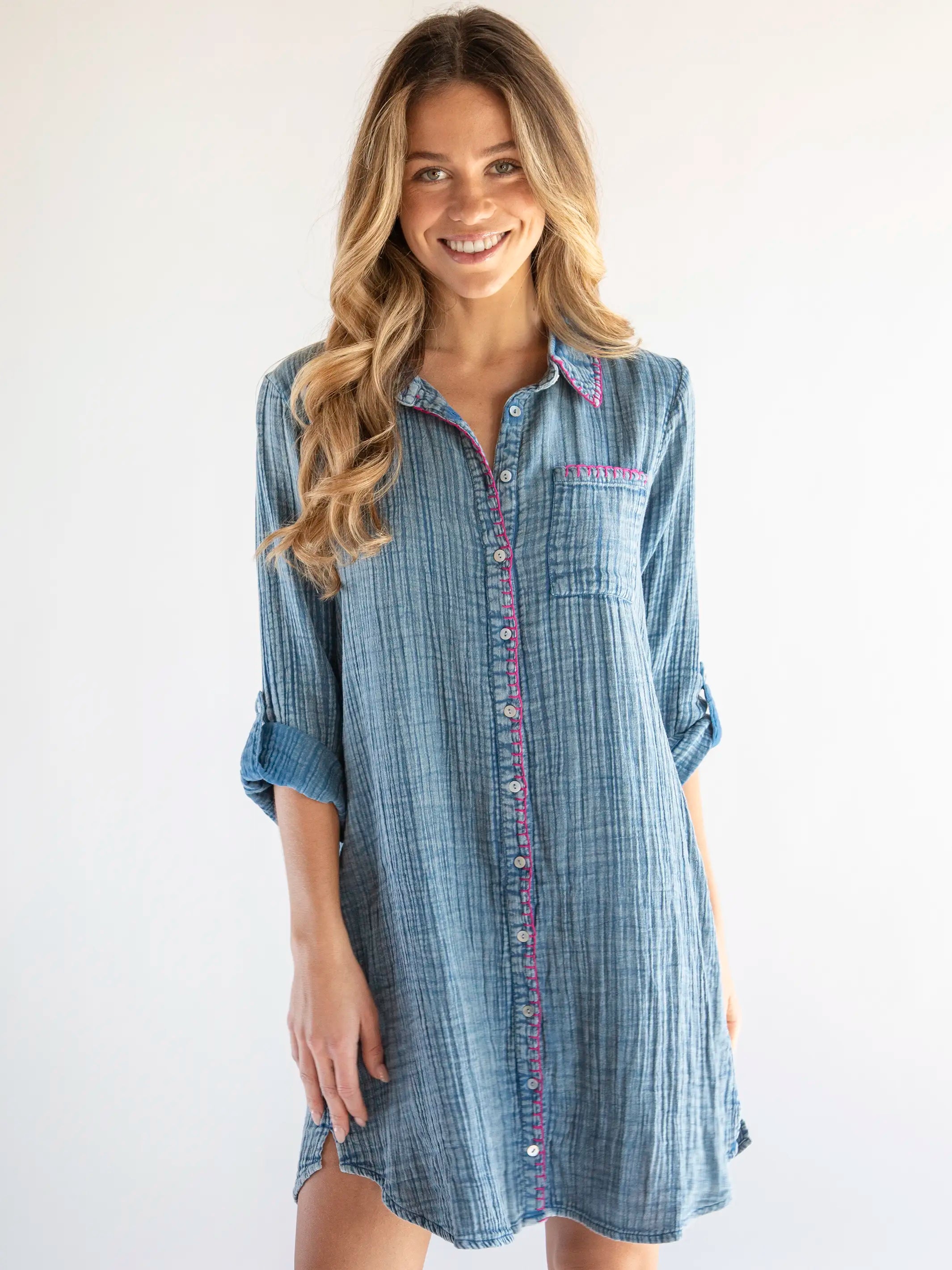 Lola Cotton Shirt Dress - Denim