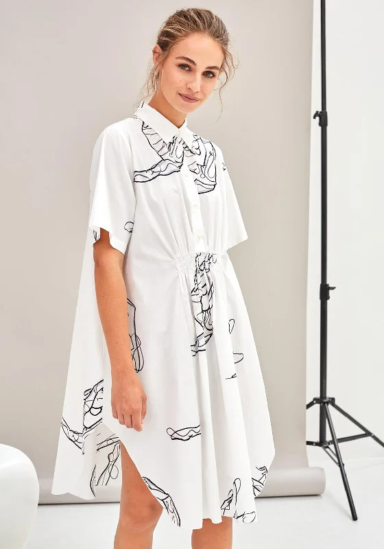 Naya Line Art Print Shirt Dress, White