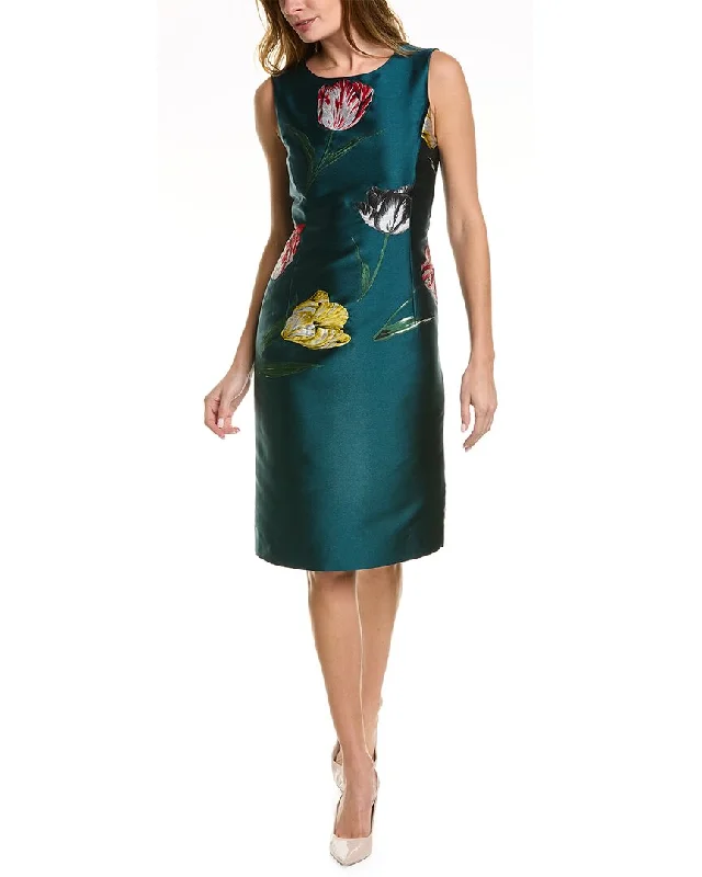 Oscar de la Renta Tulip Jacquard Silk-Lined Sheath Dress