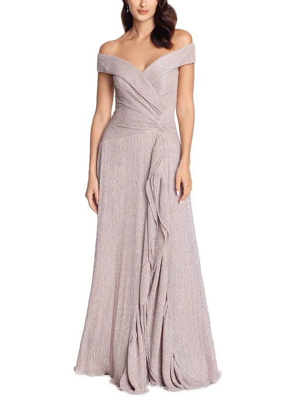 Petites Womens Metallic Evening Dress