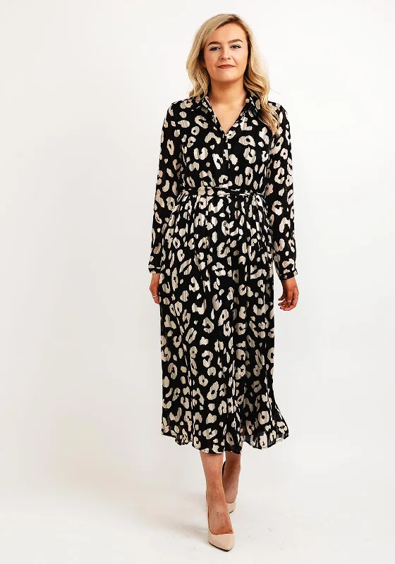 Seventy1 Animal Print Maxi Shirt Dress, Black & Beige