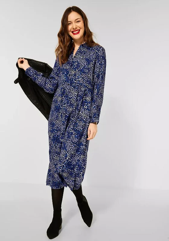 Street One Petal Print Midi Shirt Dress, Navy Multi