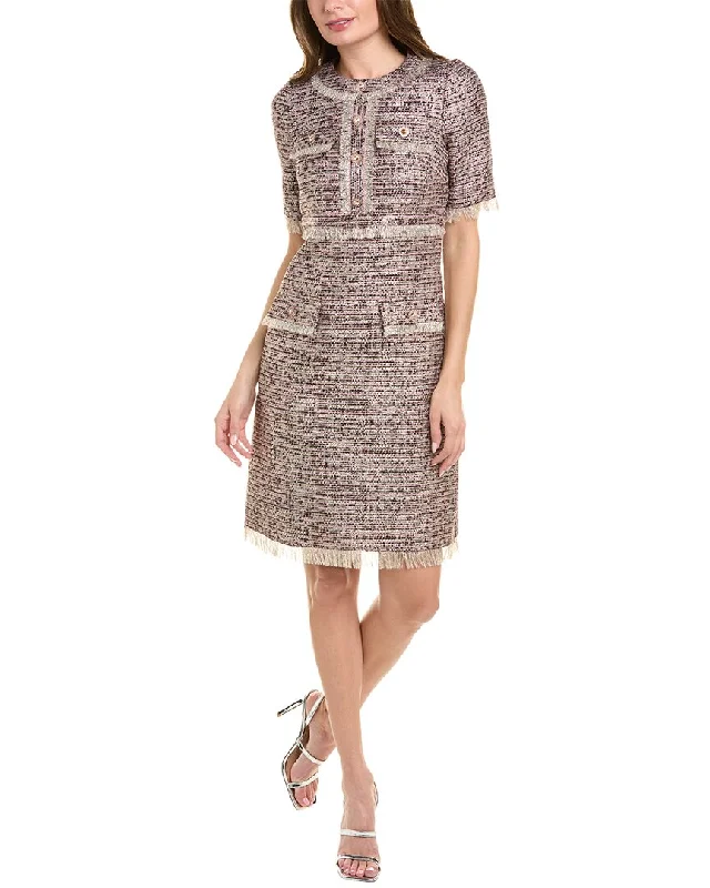 Teri Jon by Rickie Freeman Metallic Tweed Wool-Blend Sheath Dress